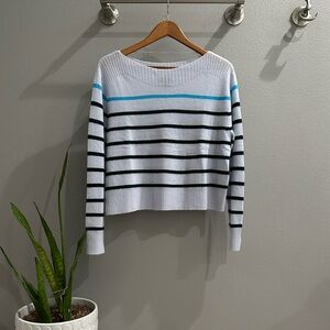 Charter Club White and Blue Striped Sweater